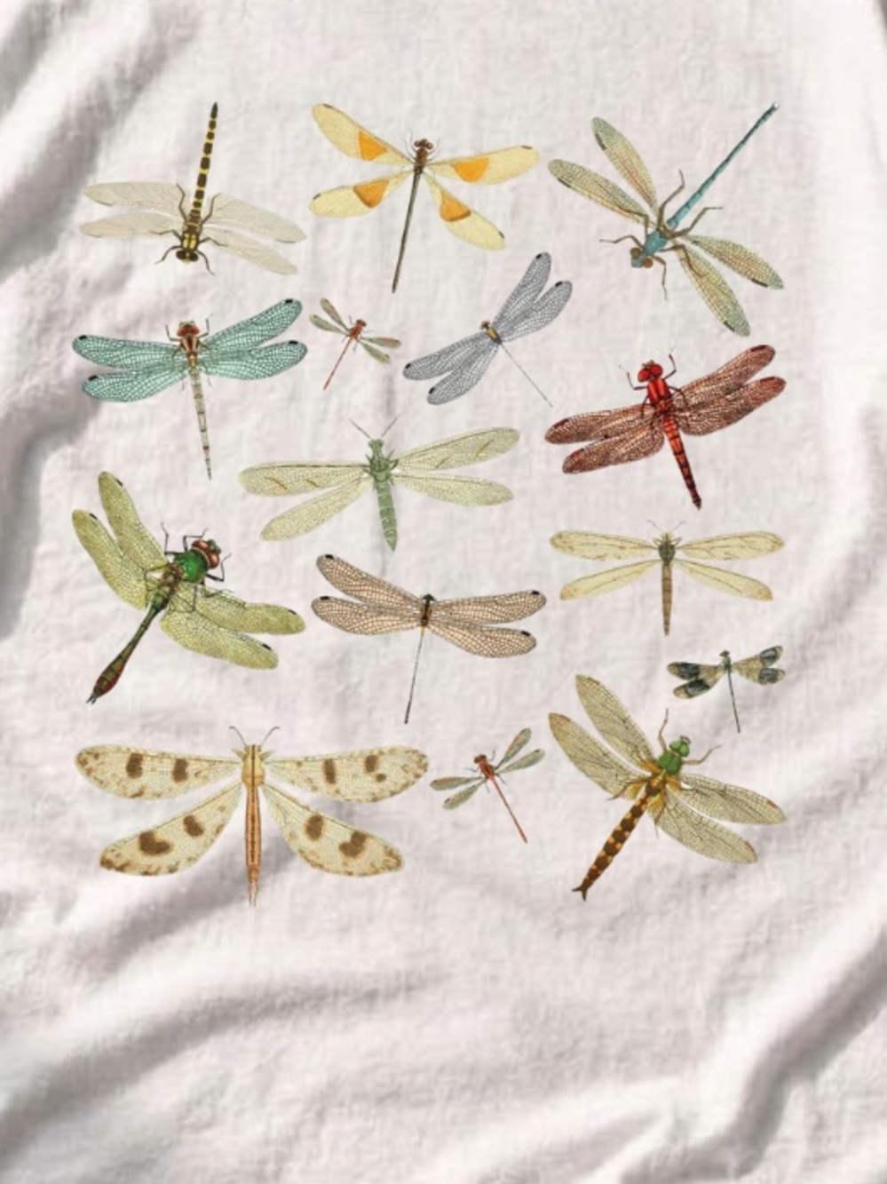 Vintage White Dragonfly Print Short Sleeve Tee Unisex Size L - Picture 2 of 3